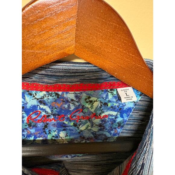 Robert Graham Marled Blue Grey Striped Space Dyed Polo - Large - Picture 5 of 7